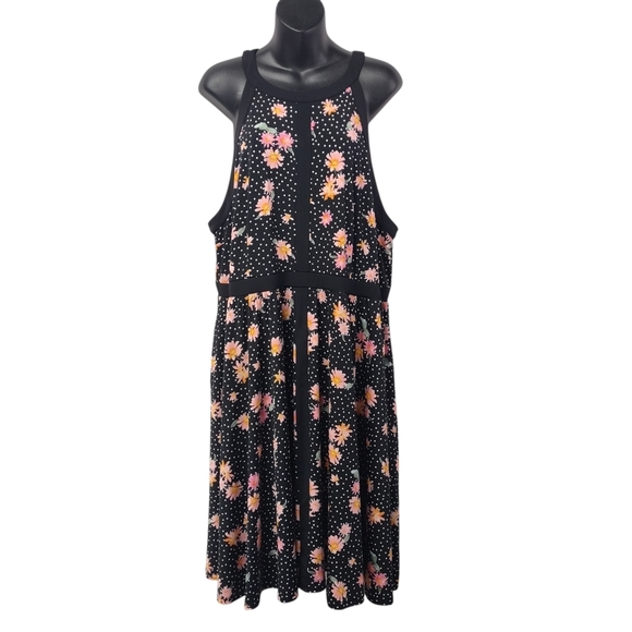 torrid Dresses & Skirts - Torrid Size 2 Black Floral Polka Dot Sleeveless Halter Midi Dress Stretch NWT